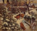 snow effect in montfoucault 1882 Camille Pissarro bulls